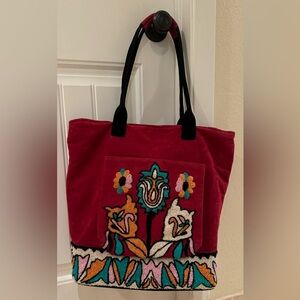 America & Beyond Suede Embroidered Tote